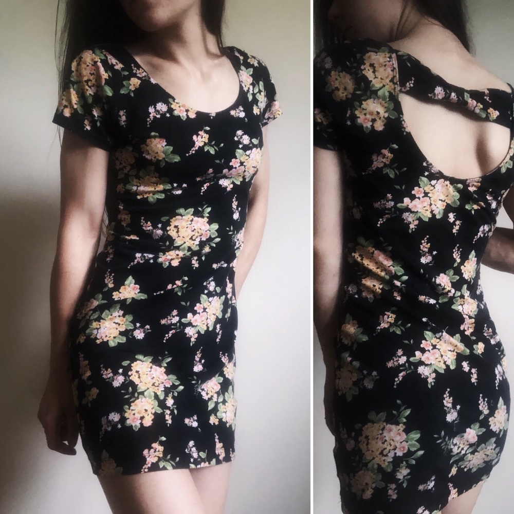 Black Floral T-Shirt Dress